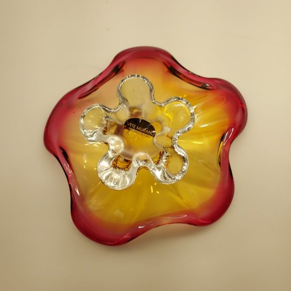 MURANO ITALY ART GLASS ABSTRACT CENTERPIECE PEDESTAL STARFISH BOWL PINK PURPLE - Picture 4 of 16